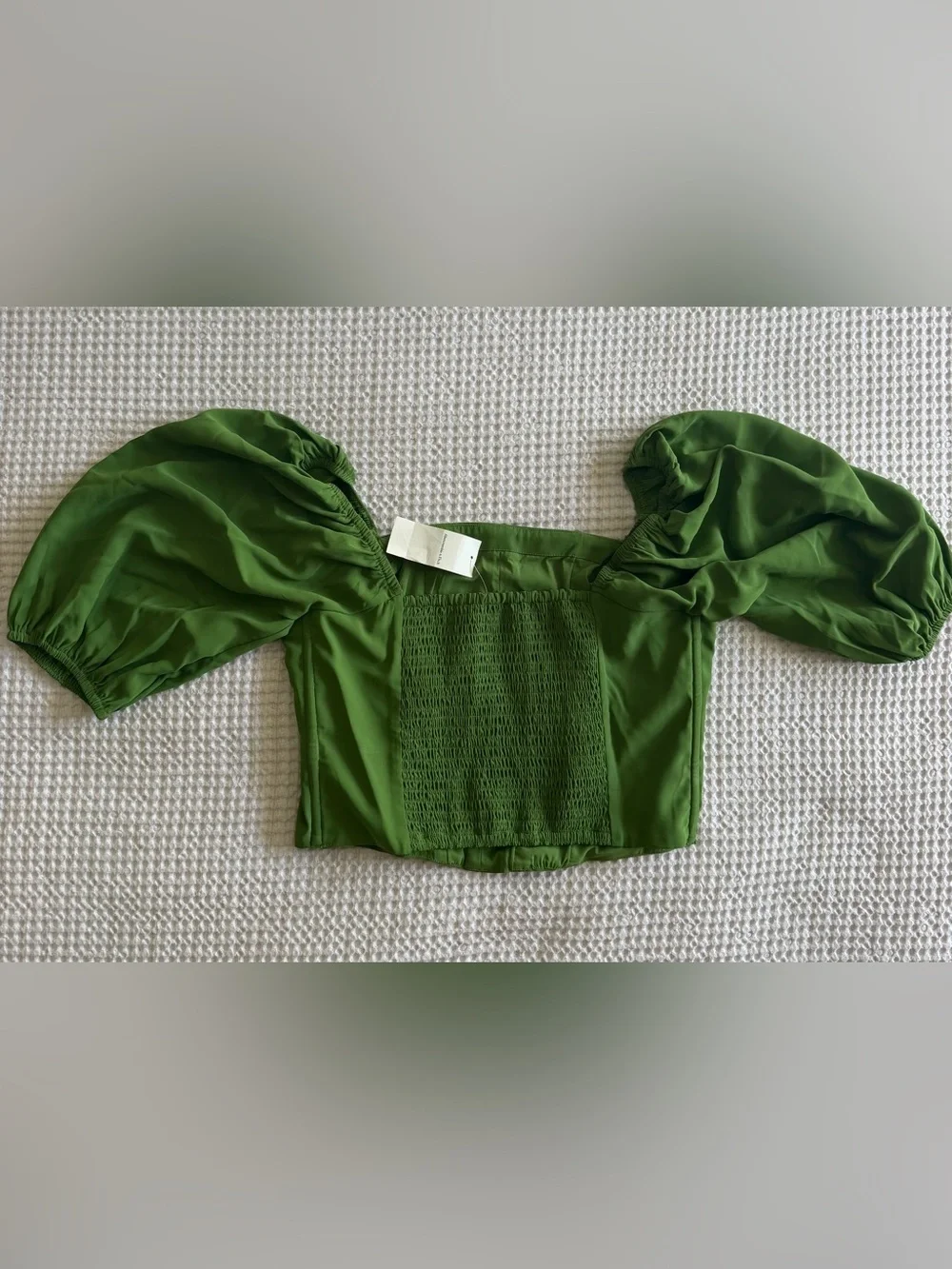 Abercrombie & Fitch Olive Green Puff-Sleeve Corset Blouse